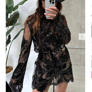 Amber Nights Black Beaded Mini Dress